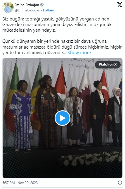 Emine Erdoğan'dan barış çağrısı! Filistin'i unutmadı.